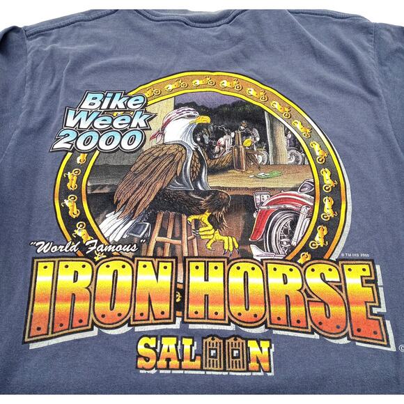 Vtg 2000 Boot Hill Saloon Shirt Men's XL Blue Y2K All American Eagle Beer Biker - Picture 3 of 6